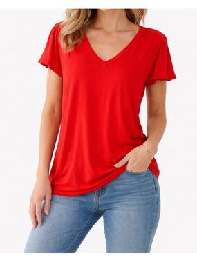 Chico's Bright Red V-Neck Short Sleeve Top